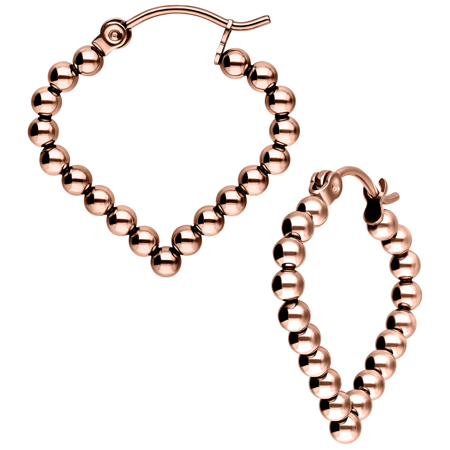 Roségoldene Bubble Polygon Hoops aus Chirurgenstahl 316L auf weißem Hintergrund