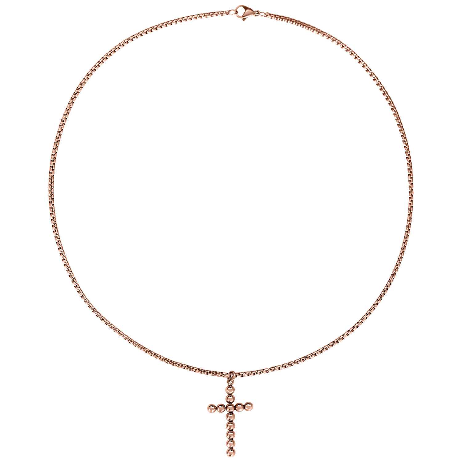 Kette aus Chirurgenstahl 316L in Roségold mit Kreuzanhänger auf weißem Hintergrund