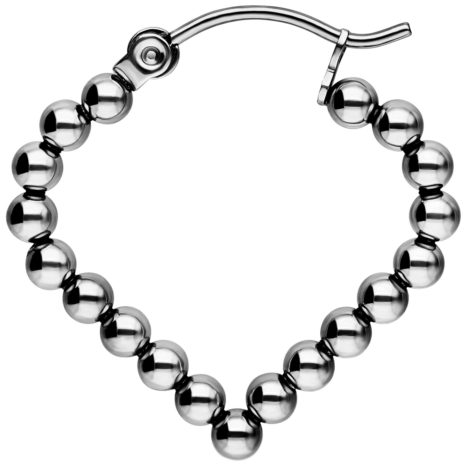 Bubble Polygon Hoops in Schwarz und Silber Schwarze und silberne Bubble Ohrringe aus Chirurgenstahl auf weißem Hintergrund