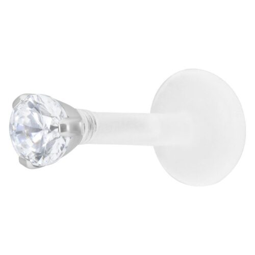Silbernes Labret mit 2,5 mm klaren Kristall auf weißem Hintergrund