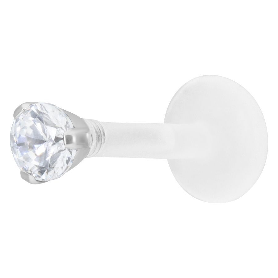 Silbernes Labret mit 2,5 mm klaren Kristall auf weißem Hintergrund