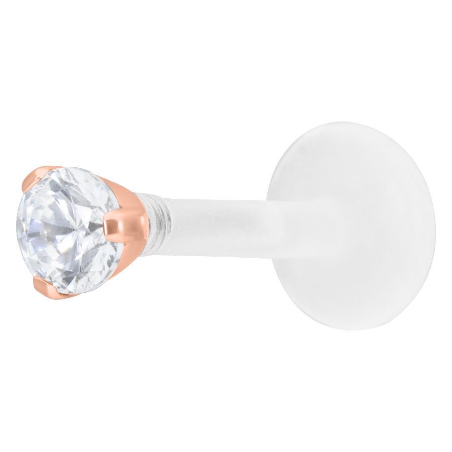 Labret in Roségold mit 2,5 mm Kristall auf weißem Hintergrund