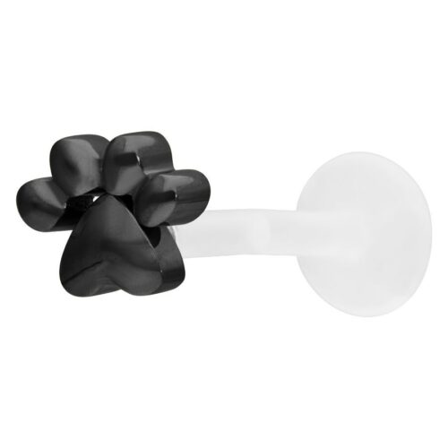 Schwarzes Labret mit Pfotenaufsatz aus PTFE und Titan auf weißem Hintergrund