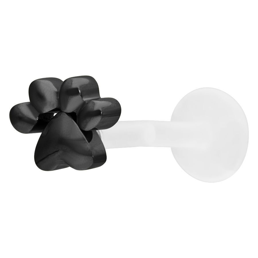 Schwarzes Labret mit Pfotenaufsatz aus PTFE und Titan auf weißem Hintergrund