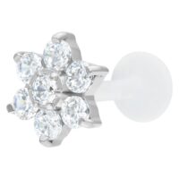 Silberner Labret mit Kristallblume Labret mit silberner Kristallblume auf weißem Hintergrund