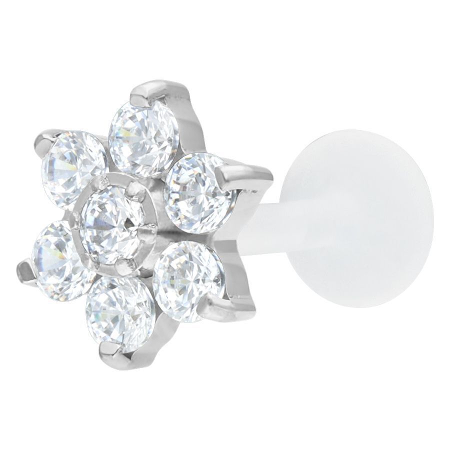 Silberner Labret mit Kristallblume Labret mit silberner Kristallblume auf weißem Hintergrund