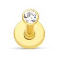 Goldenes 18K Labret mit kristallklarem Schmuckstein auf weißem Hintergrund
