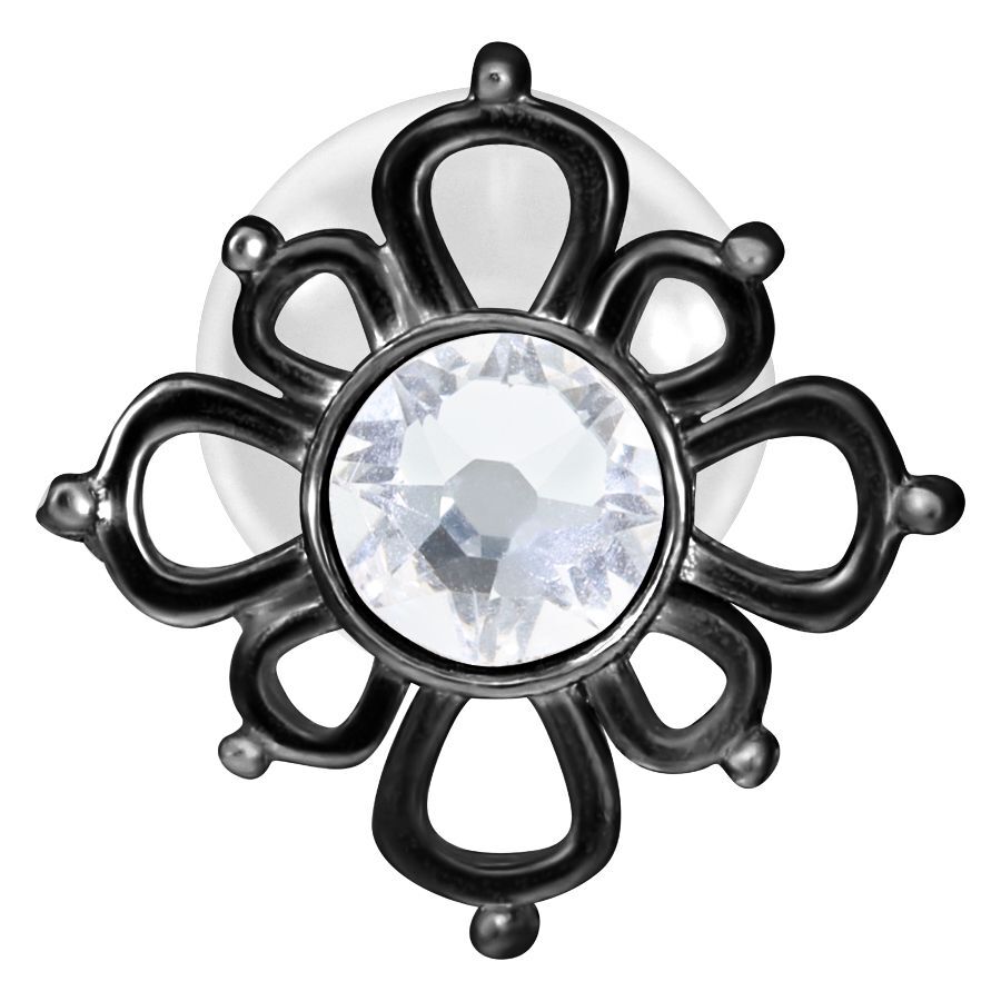 Schwarzes Labret mit orientalischem Design und klarem Kristall auf weißem Hintergrund