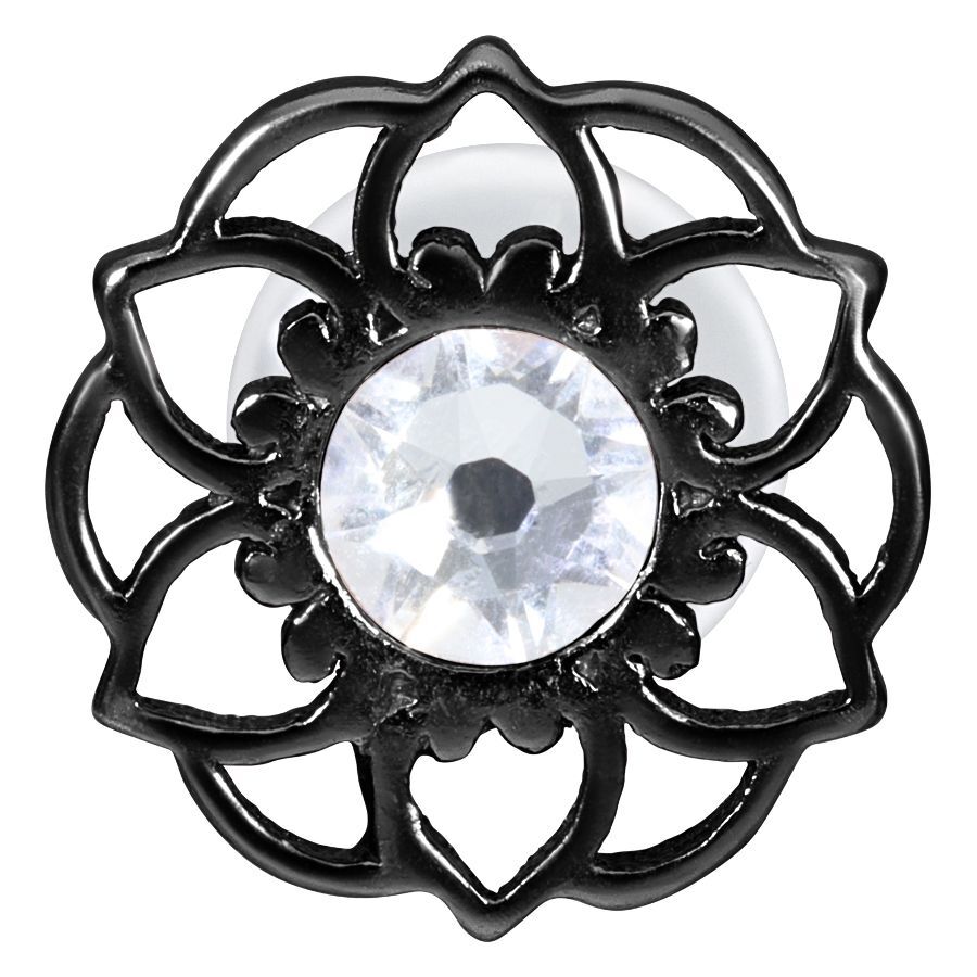 Schwarzes Push-Fit Labret mit Mandala-Design und klarem Kristall