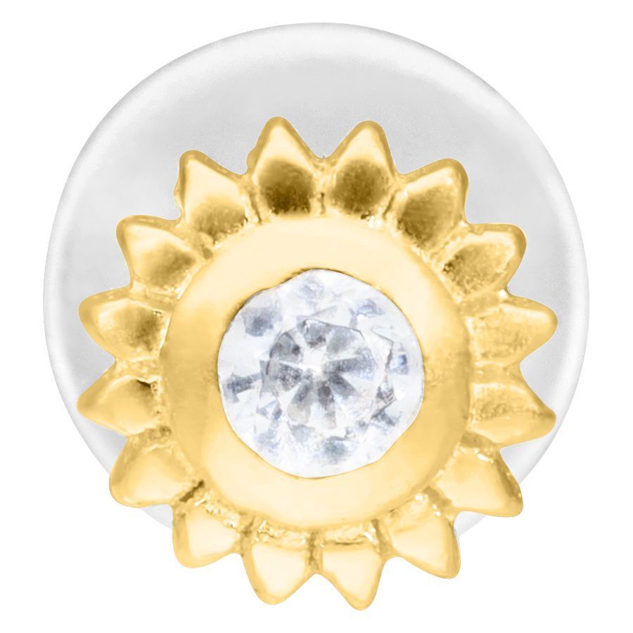 Goldenes Push-Fit Labret mit kristallklarem Stein auf weißem Hintergrund