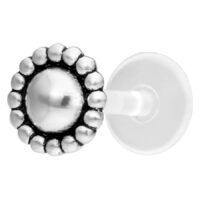 Nub Labret Push-Fit Labret in Silber Silberner Push-Fit Labret mit rundem Design auf weißem Hintergrund