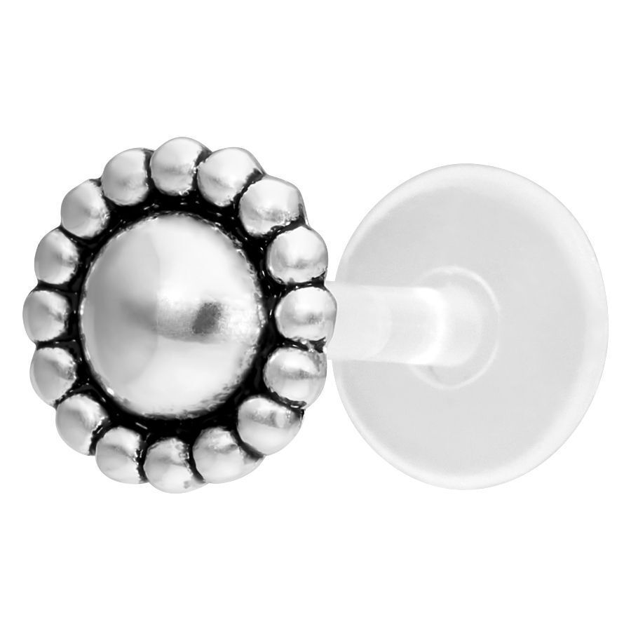 Nub Labret Push-Fit Labret in Silber Silberner Push-Fit Labret mit rundem Design auf weißem Hintergrund