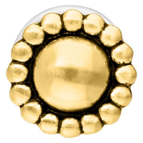 Goldenes Push-Fit Labret-Piercing mit rundem Design auf weißem Hintergrund