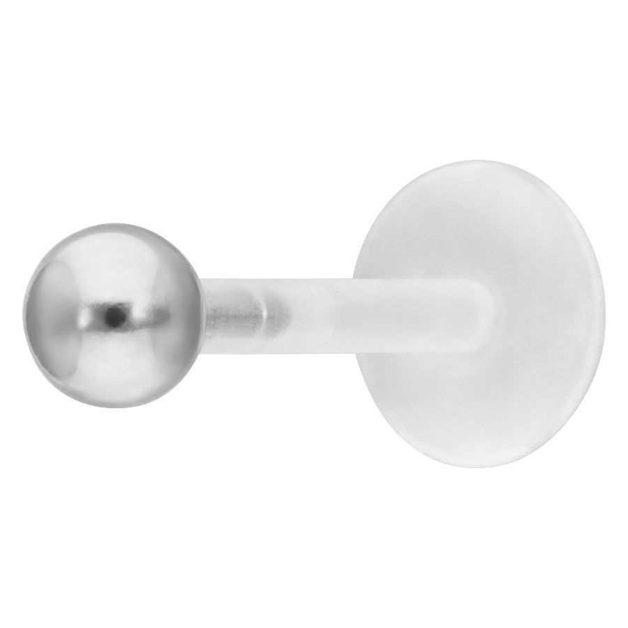 Silbernes Ball Push-Fit Labret Piercing Silbernes Ball Push-Fit Labret aus Chirurgenstahl auf weißem Hintergrund