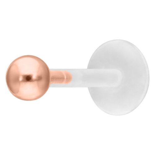 Roségoldenes Labret mit Push-Fit Mechanismus auf weißem Hintergrund