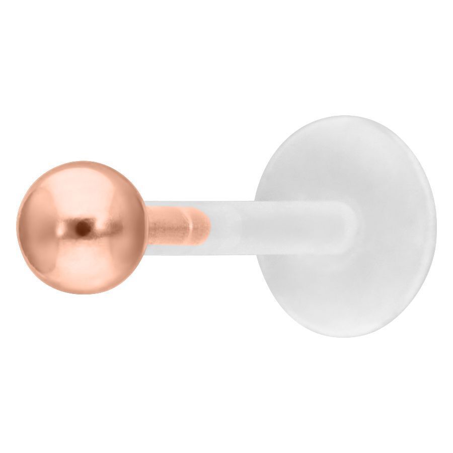 Roségoldenes Labret mit Push-Fit Mechanismus auf weißem Hintergrund