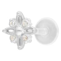 Silbernes Polar Star Push-Fit Labret Silberfarbenes Labret mit sternförmigem Aufsatz und Kristallen auf weißem Hintergrund