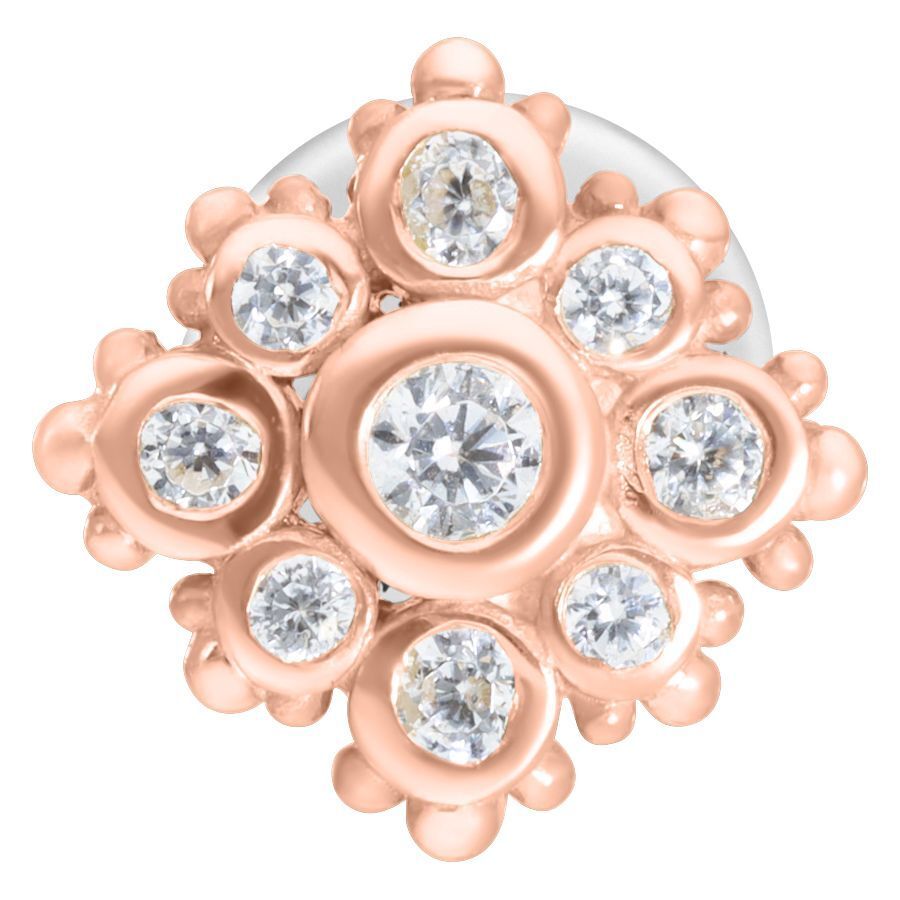 Roségoldenes Push-Fit Labret mit klaren Kristallen auf weißem Hintergrund