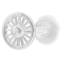 Silbernes Suncircle Push-Fit Labret mit Kristall Silbernes Labret mit runden Kristallaufsatz auf weißem Hintergrund