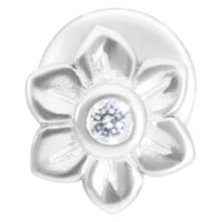 Blumen Push-Fit Labret in Silber Silbernes Blumen-Piercing mit klarem Kristall auf weißem Hintergrund