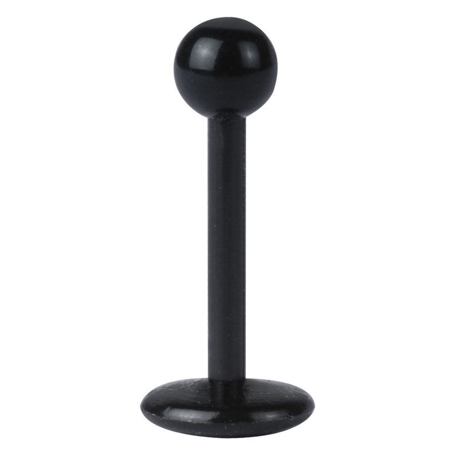Schwarzes BioPlast Labret Piercing Schwarzes Labret aus BioPlast mit Kugel auf weißem Hintergrund