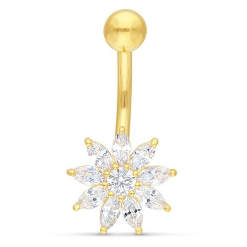 18k Gold Bananabell mit kristallklarer Blume auf weißem Hintergrund