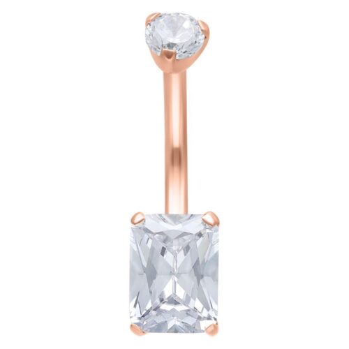 Bauchnabelpiercing in Roségold mit klarem quadratischem Kristall