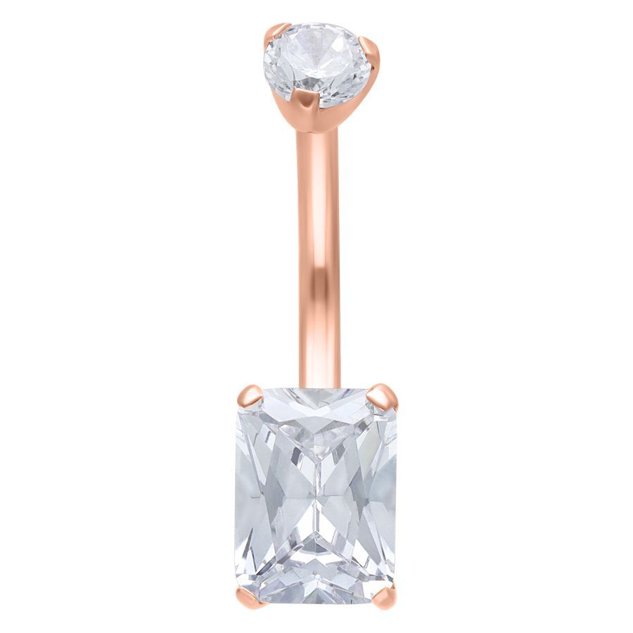 Bauchnabelpiercing in Roségold mit klarem quadratischem Kristall