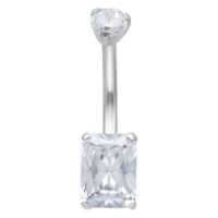 Bauchnabelpiercing aus silbernem Titan mit klarem quadratischem Kristall