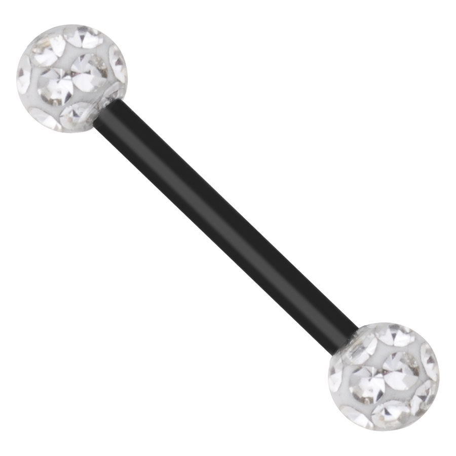 Titan Barbell mit klaren Kristallen, 8mm Schwarzer Titan Barbell mit klaren Kristallen, 1,2 mm Stärke, 8,0 mm Länge