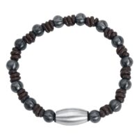 Knot Armband aus braunem Nylon und grauem Chirurgenstahl auf weißem Hintergrund