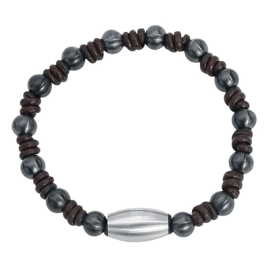 Knot Armband aus braunem Nylon und grauem Chirurgenstahl auf weißem Hintergrund