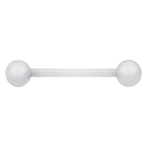 Klares Micro Barbell aus Bioplast mit zwei Kugeln, auf weißem Hintergrund