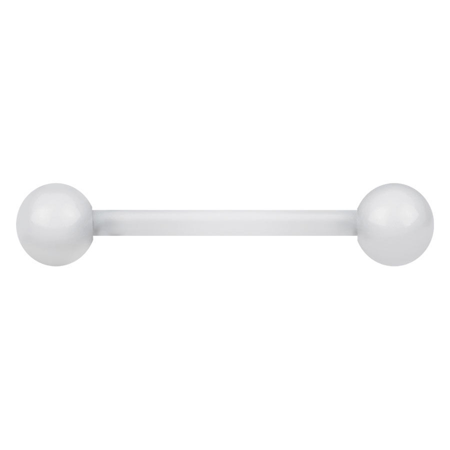 BioPlast® Clear Micro Barbell, 1,2 mm Klares Micro Barbell aus Bioplast mit zwei Kugeln, auf weißem Hintergrund