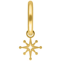 Goldene Mini Polar Star Ohrringe aus Chirurgenstahl Goldene Creolen mit Polarstern-Anhänger auf weißem Hintergrund
