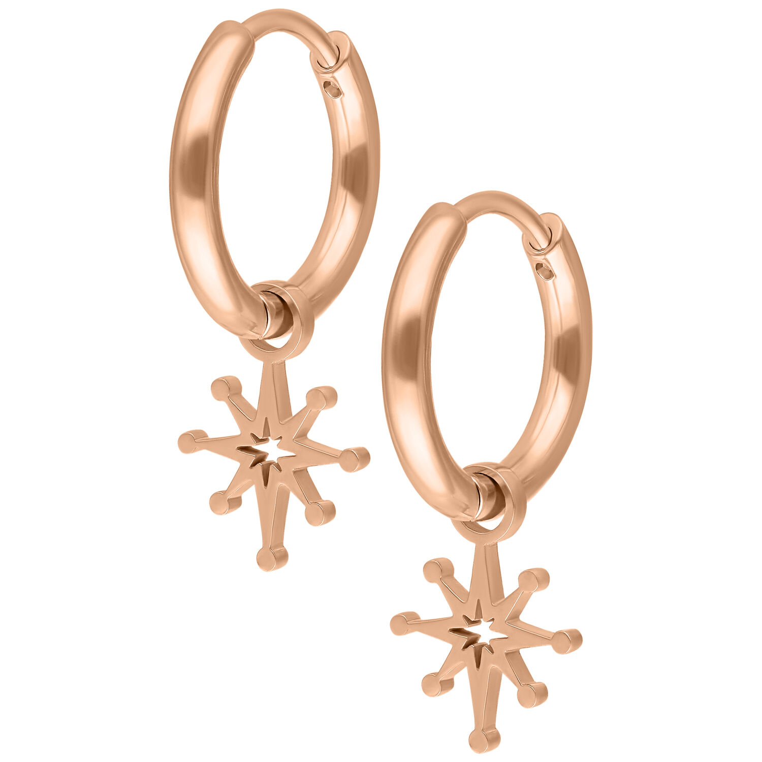 Roségoldene Mini Polar Star Hoops mit Sternanhänger, Studiohintergrund