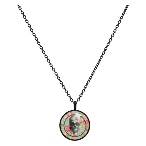 Skull Roses Mint Necklace
