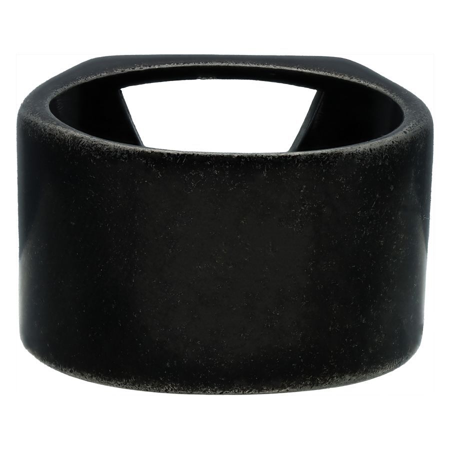 Vintage Schwarzer Dreieck-Ring aus Stahl Schwarzer Stahlring mit dreieckiger Öffnung auf weißem Hintergrund