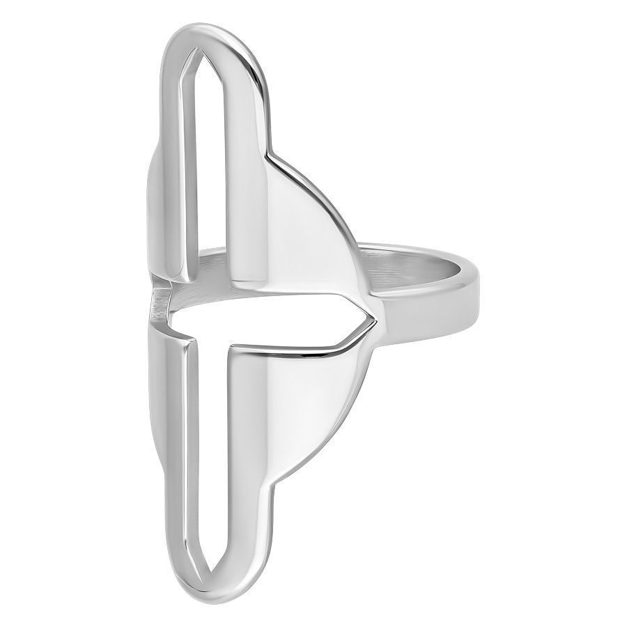 Silberner Fingerring mit Kreuz-Design, Größe 18,0 mm, auf weißem Hintergrund