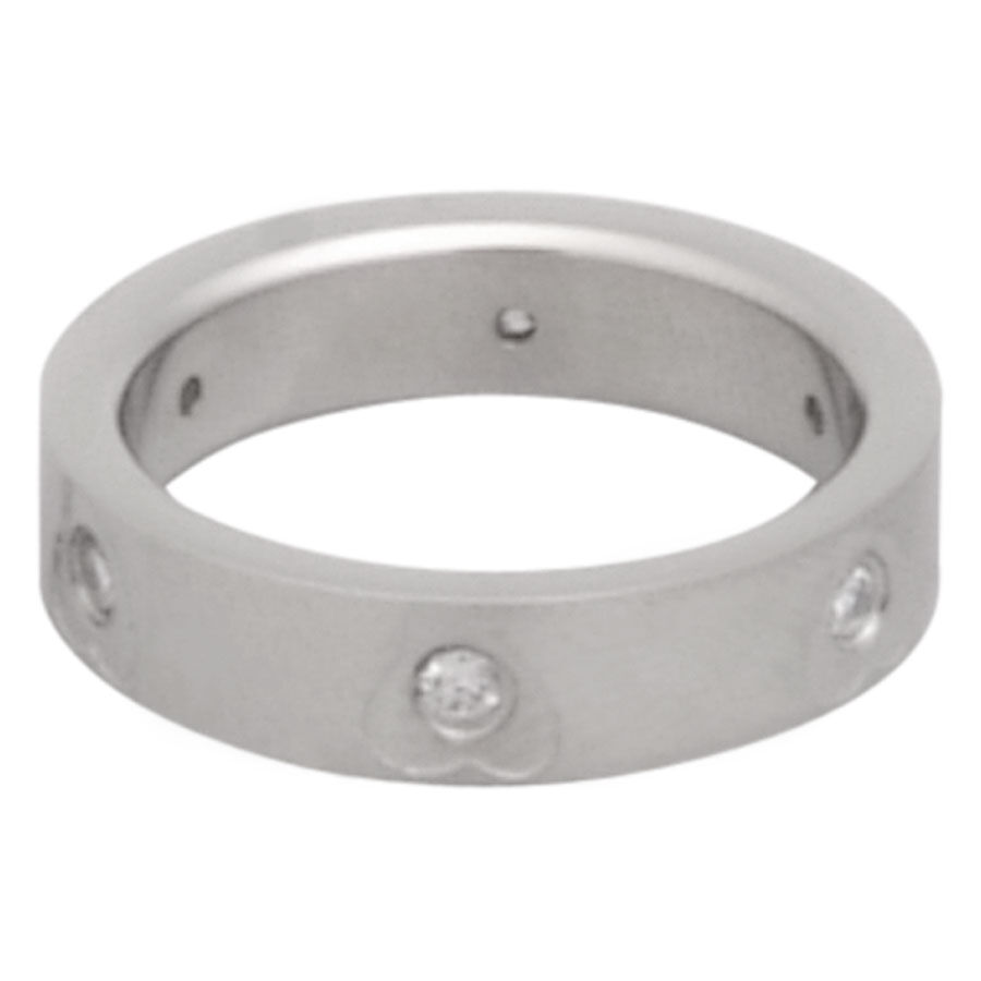 Silberner Fingerring aus Chirurgenstahl mit klaren Kristallen auf weißem Hintergrund