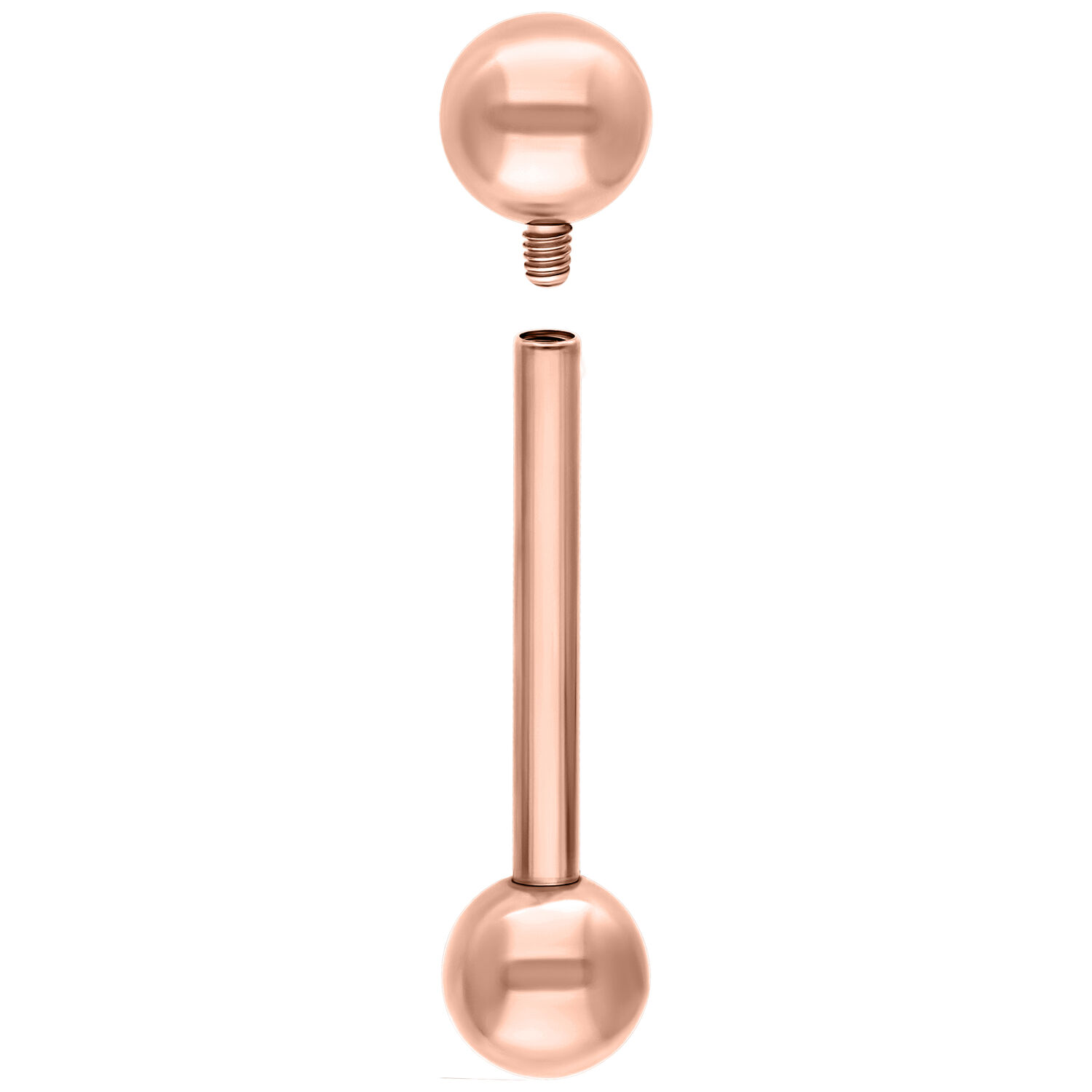 Roségoldener Mikro Barbell aus Titan, Außengewinde, weißer Hintergrund