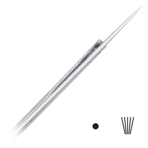 Runde Tattoonadeln Long Taper 50er Pack Silberne Tattoonadel aus Chirurgenstahl auf weißem Hintergrund