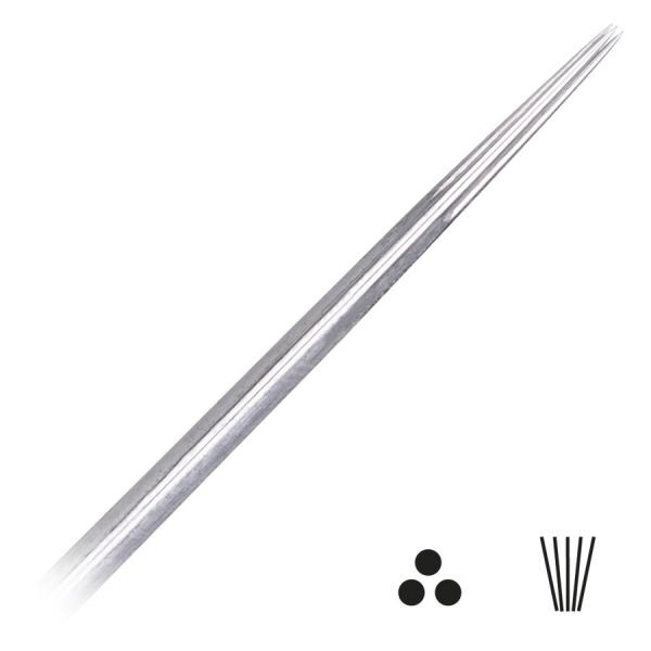 Tattoonadel Round Liner LT 3er Set Nahaufnahme von Tattoonadeln aus Chirurgenstahl 316L, drei Nadeln LT Spitze