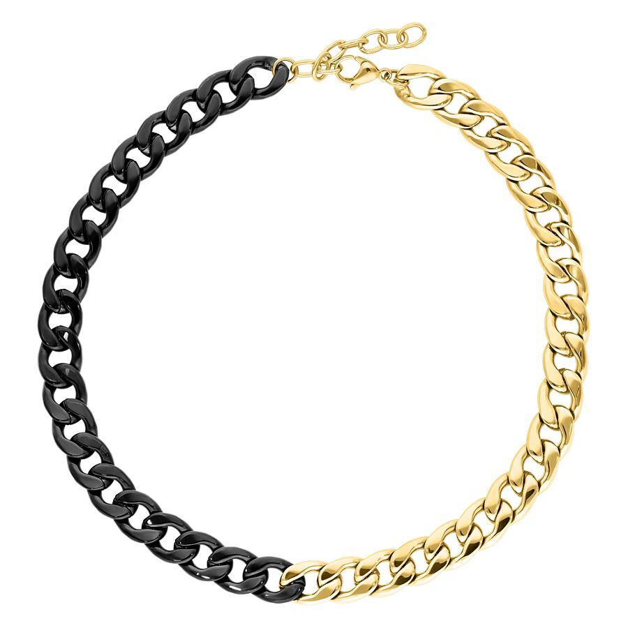 Chunky Kette aus Chirurgenstahl 316L, zweifarbig Gold und Schwarz, auf weißem Hintergrund