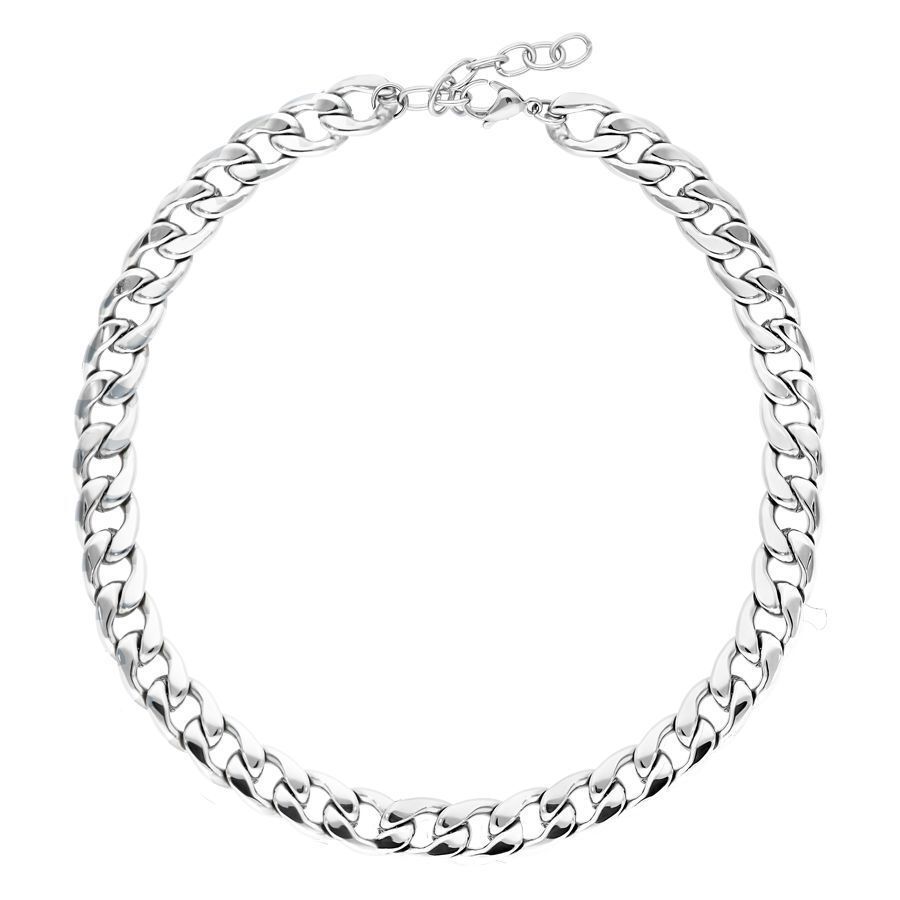 Chunky Kette aus Silber, 50 cm Silberne Chunky Kette aus Chirurgenstahl 316L auf weißem Hintergrund