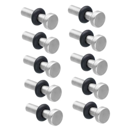 Zehn silberne Septum Keeper aus Titan mit schwarzen Ringen auf weißem Hintergrund