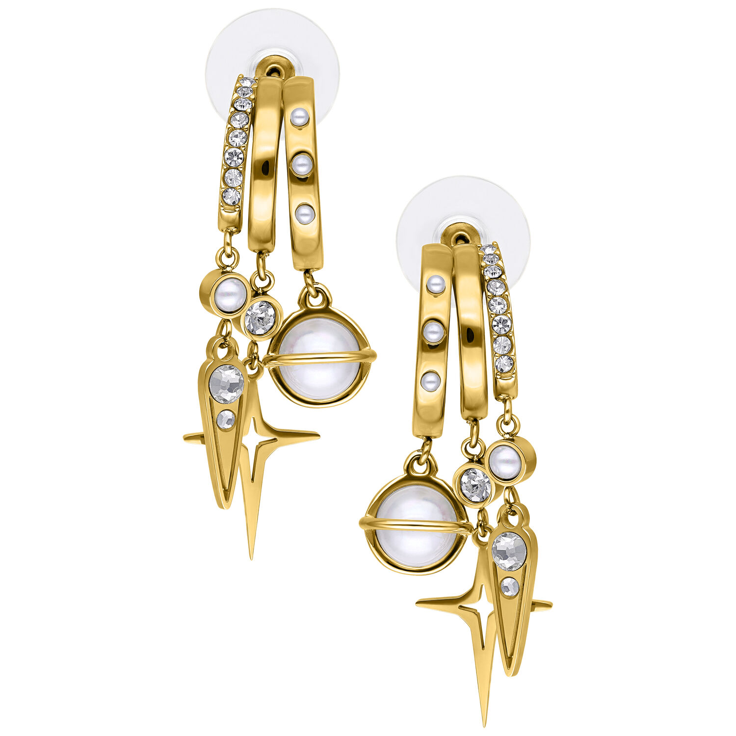 Synthetic Pearl Starlight Statement Earstuds - Golden Metal