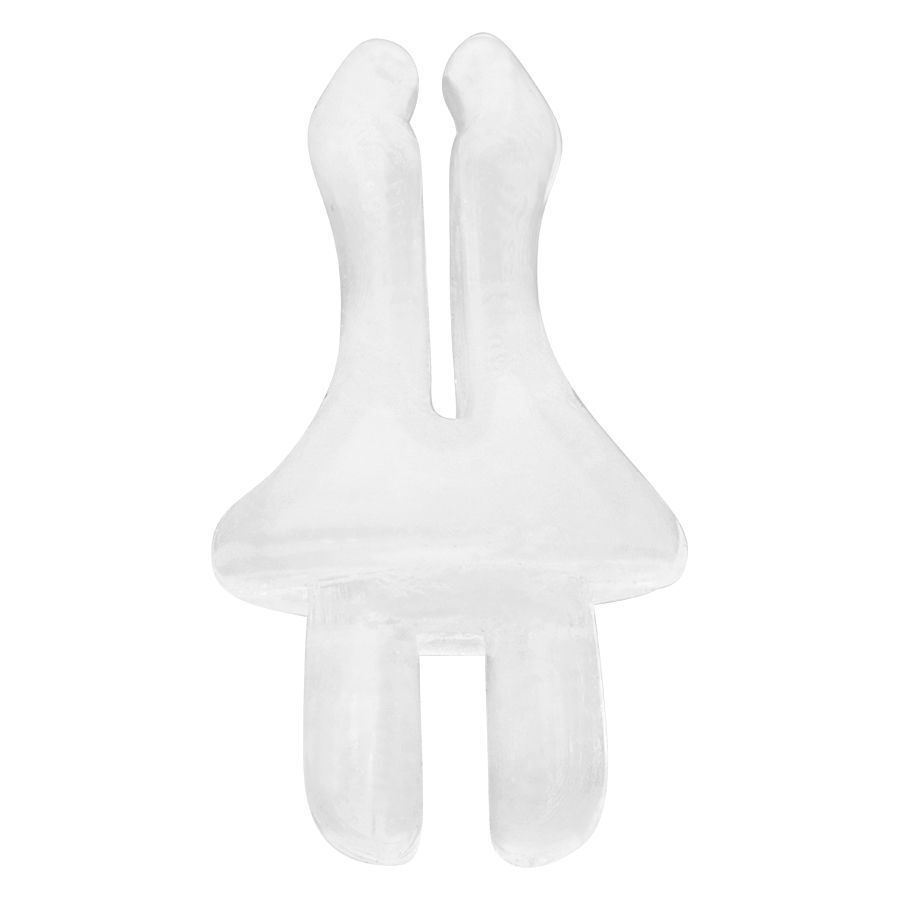 Transparenter Clip aus Bioplast für Displays Transparenter Clip aus Bioplast mit 0,8 mm Stärke auf weißem Hintergrund