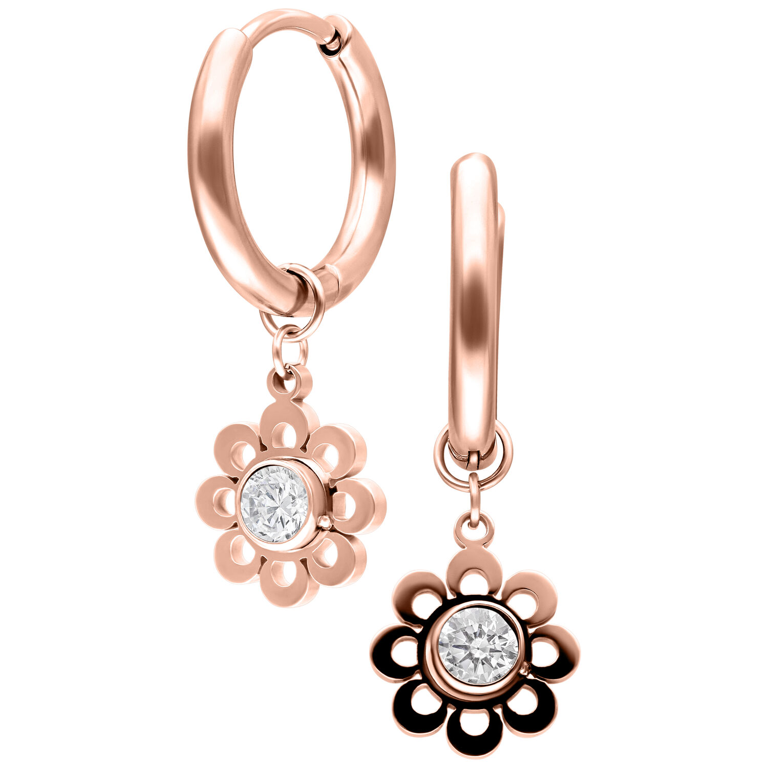 Mini Crystal Flower Hoops Pair - Rosegold