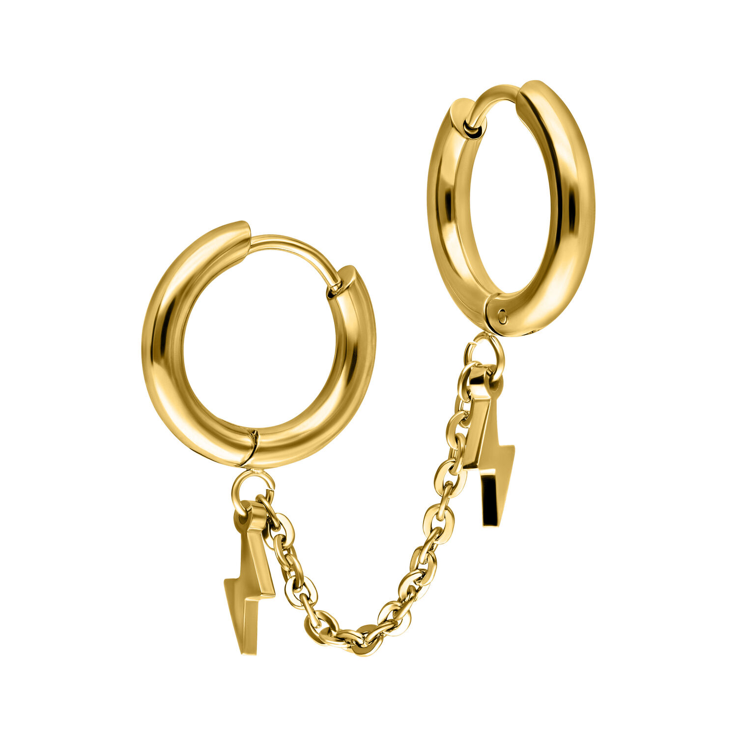 Double Huggie Connected Flash Hoops - Golden Metal